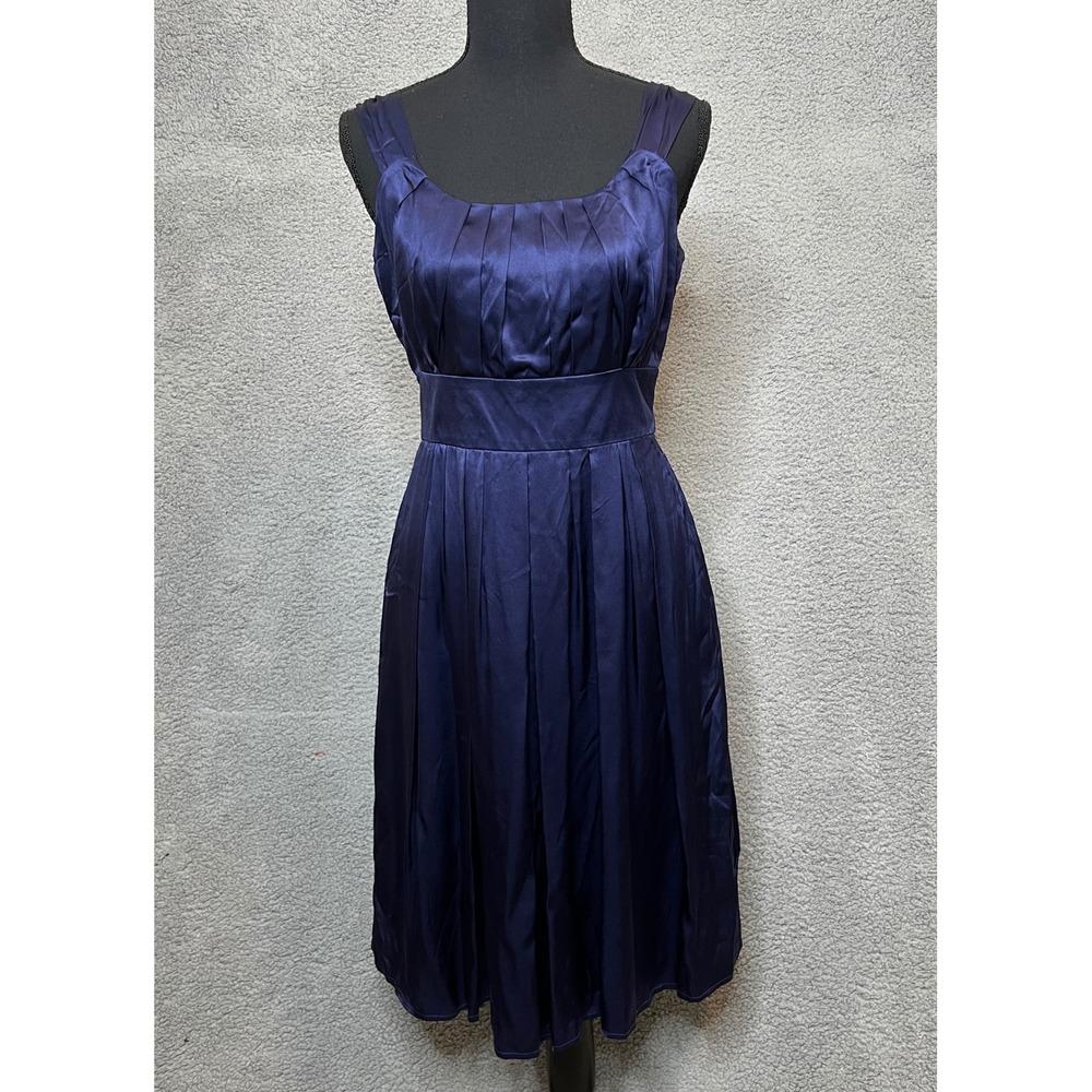 Suzi Chin for Maggy Boutique Dress Women 8 Navy Blue 100% Silk Fit & Flare